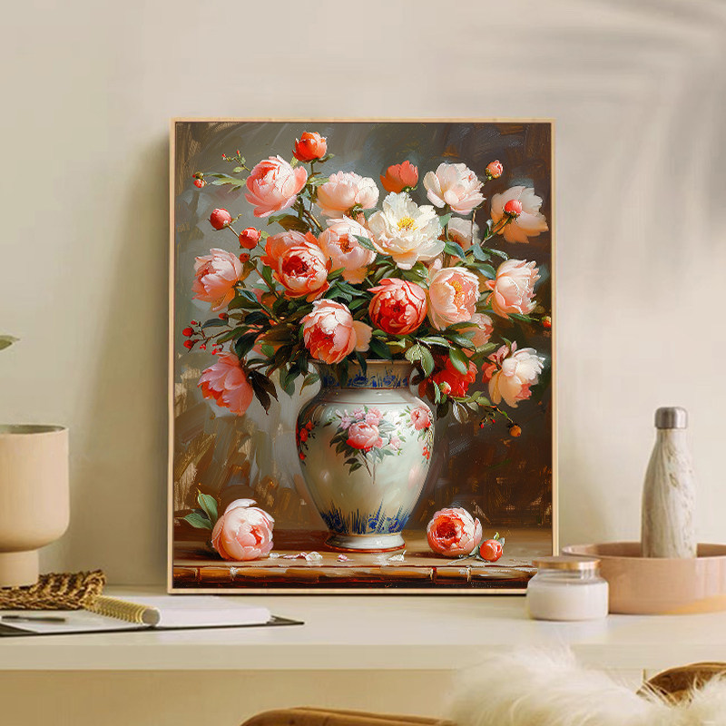 瓶中花 复古花卉数字油画diy手绘画画填色高级感涂色涂色油彩画