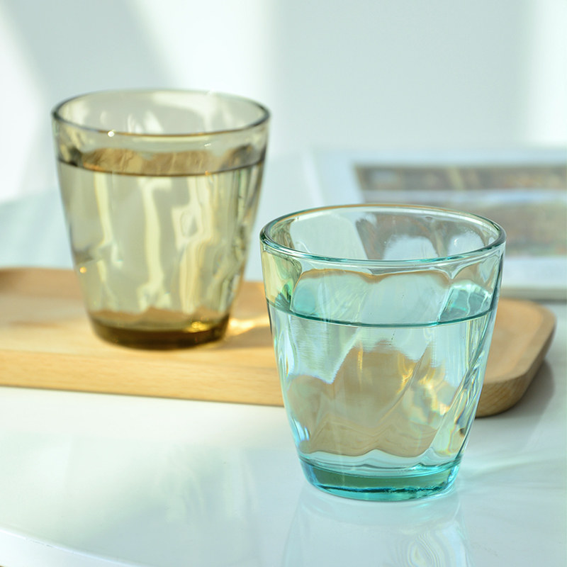 6只装喜碧蓝色玻璃杯餐厅家用彩色喝水杯啤酒杯果汁饮料杯有质感