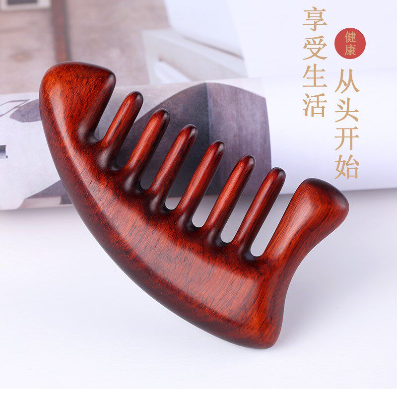 天然紫檀木头部身体经络乳腺颈椎按摩木梳头疗五指圆珠齿刮痧整木