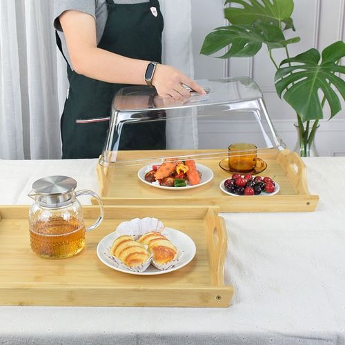竹制木质茶具托盘带盖月子会所餐盘酒店餐厅端菜送餐传菜托盘商用