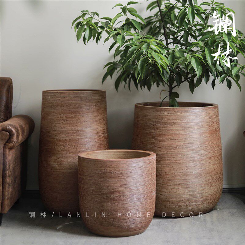 复古陶瓷大号花盆侘寂风客厅大口径粗陶花瓶园艺大型绿植种树陶罐