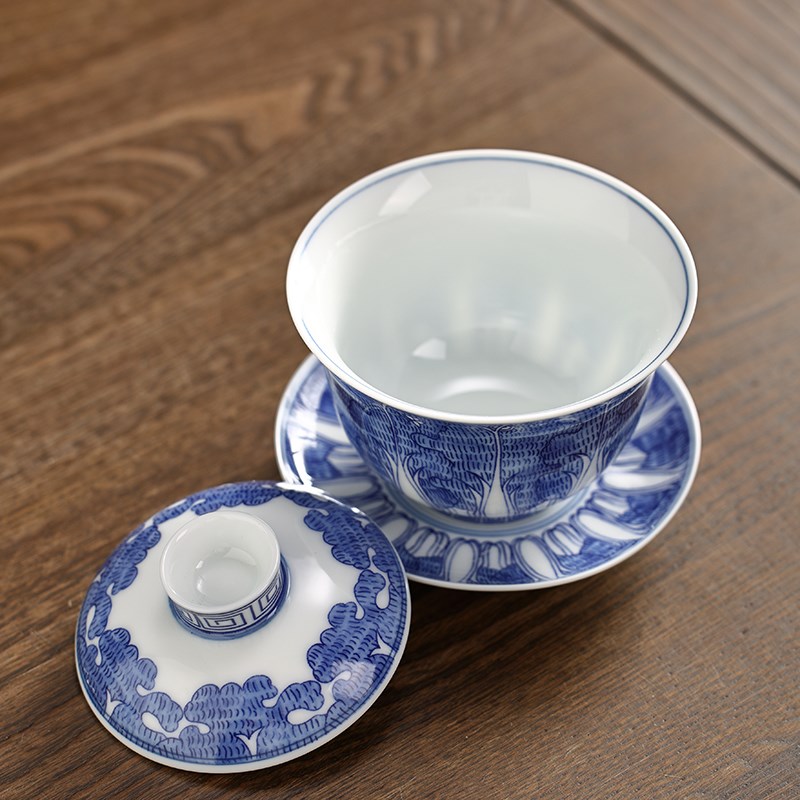 好茗天陶瓷盖碗 茶馆三才泡茶碗 百财 单个敬茶碗功夫茶具泡茶器