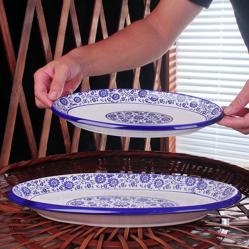 陶瓷餐具厚边鱼盘青花瓷盘子鱼盘蒸鱼盘釉下彩青花瓷椭圆鱼盘汤盘