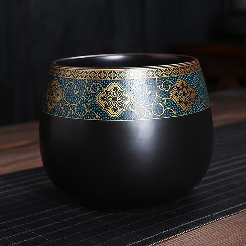 西域复古茶渣缸家用简约堆花茶洗陶瓷水盂垃圾桶泡茶功夫茶具配件