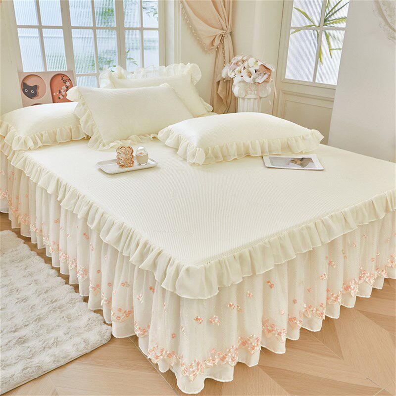 夏天高级感冰感凉豆豆席床裙款三件套仙女公主风冰丝凉席空调软席,床上用品,冰丝席,淘宝优惠券,粉丝福利购,淘宝优惠卷