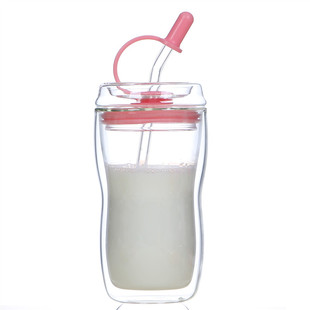 刻度双层玻璃杯女带吸管月子产妇牛奶水杯儿童大人孕妇隔热保温