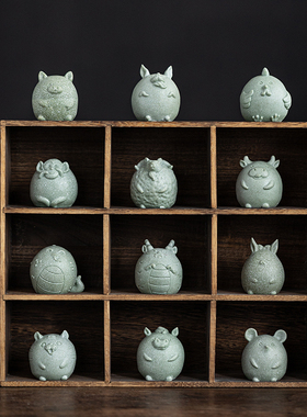 青砂石十二生肖摆件整套鼠牛虎兔龙蛇马羊猴鸡狗猪工艺品摆设套装