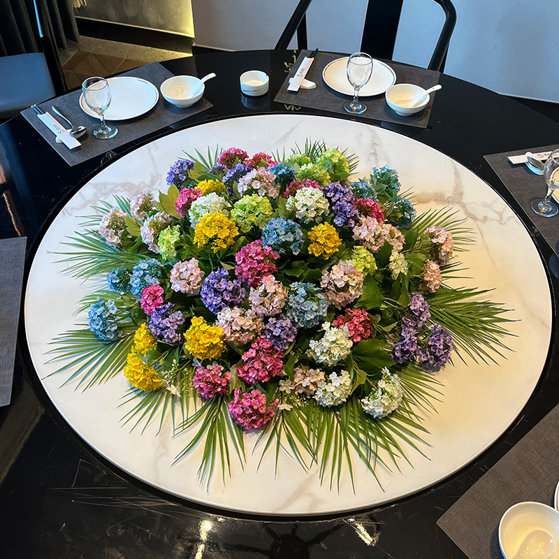 大圆桌仿真花餐桌花酒店餐厅包厢桌面摆花绢花转盘中间摆放花艺