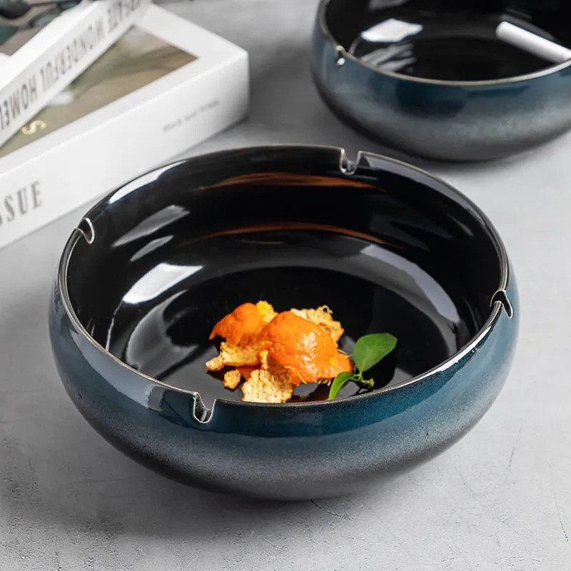 桌面垃圾桶创意果皮垃圾盒大号陶瓷菸灰缸家用餐桌上茶几碗办公室