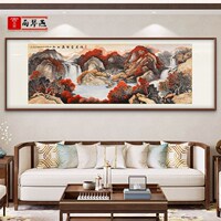 鸿运当头满山红客厅办公室山水画 流水生财大厅茶室书房手绘壁画