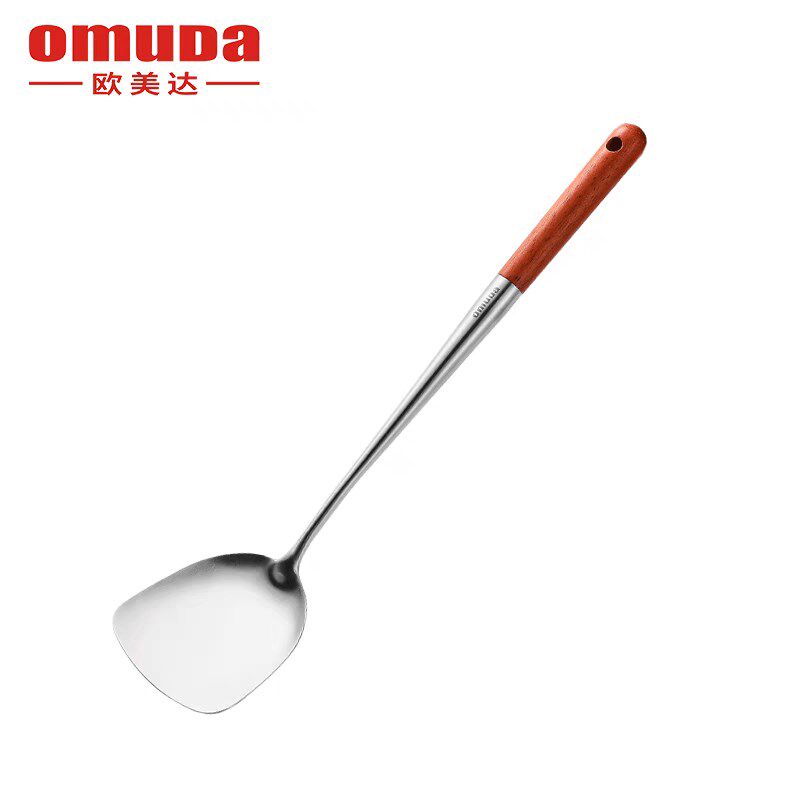 欧美达锅铲316不锈钢加厚炒菜铲子榉木汤勺家用厨具炒勺套装铁铲