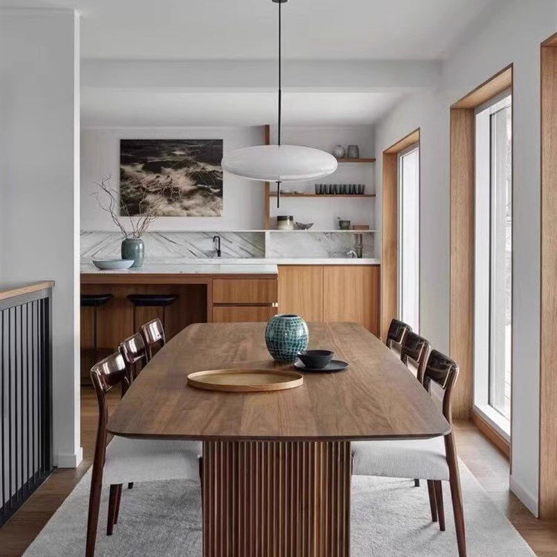 北美黑胡桃木长方形实木书桌诧寂风白橡木家用复古餐桌办公会议桌