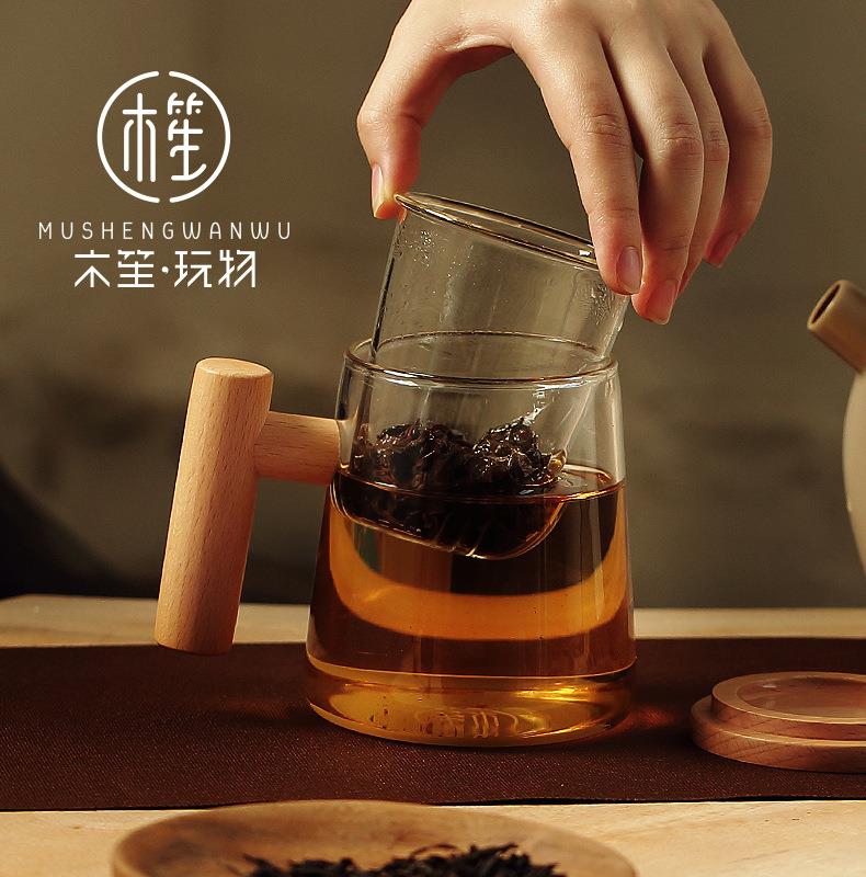 茶水分离泡茶杯过滤玻璃杯办公室带盖带把透明过滤水杯子