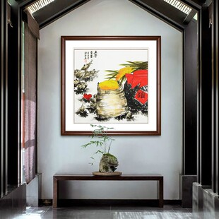 五谷丰登饭店酒挂装饰壁新画中式手绘花鸟国画餐厅吉祥楼画牡丹画