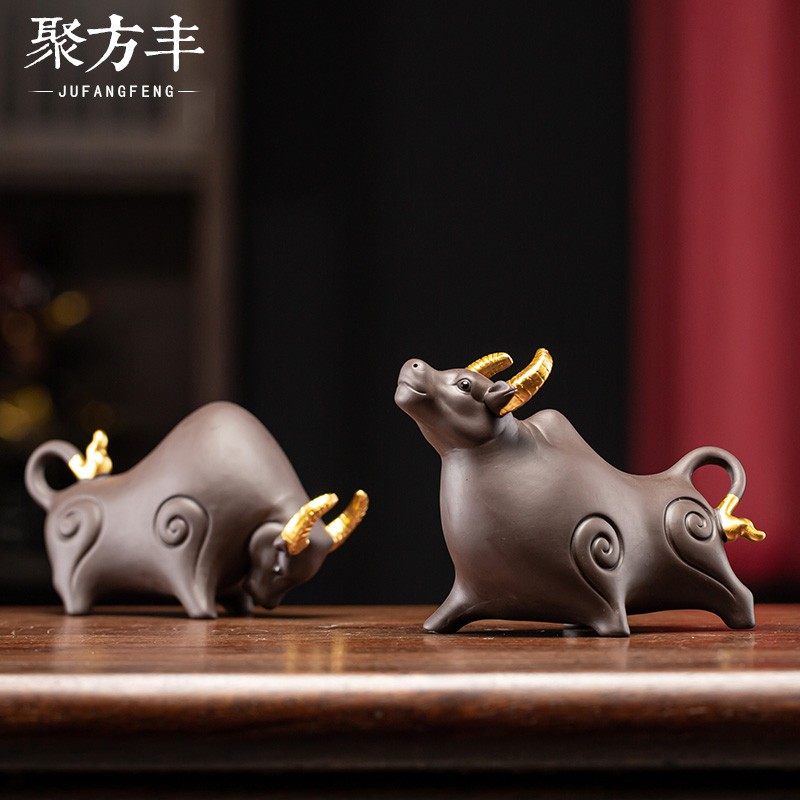 创意牛气冲天招财摆件紫砂吉祥物生肖家居客厅酒柜玄关办公桌装饰,家居饰品,装饰摆件,淘宝优惠券,粉丝福利购,淘宝优惠卷