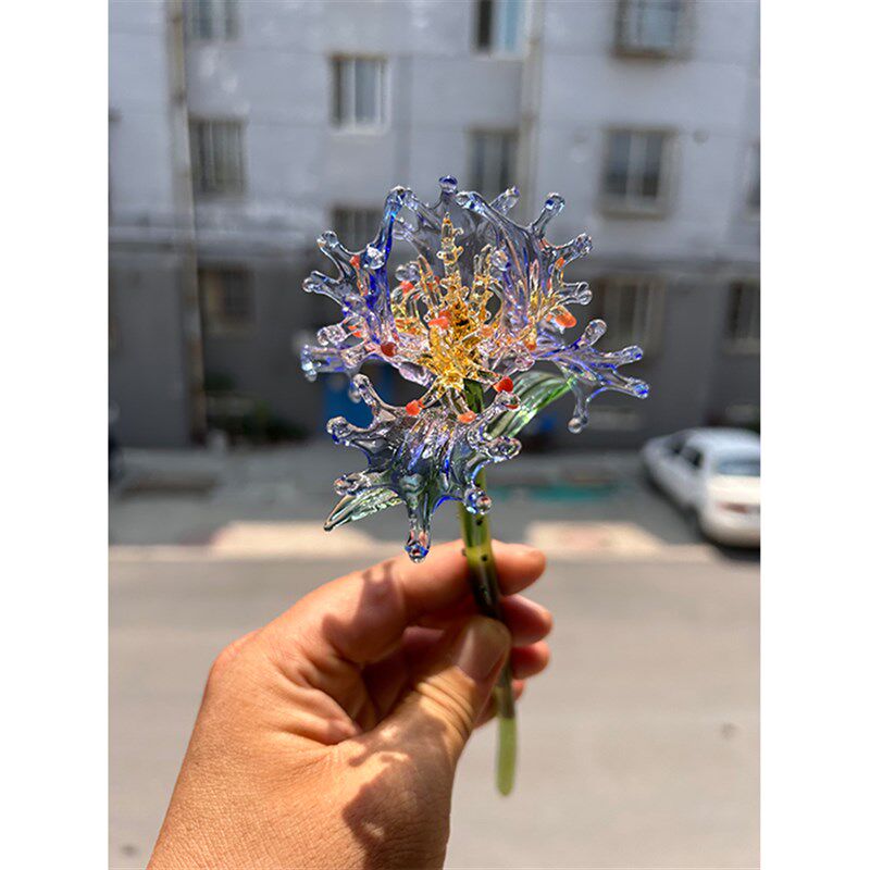 手作灯工玻璃铃兰鸢尾花枝虞美人摆件琉璃水晶安达知江永生花龙年