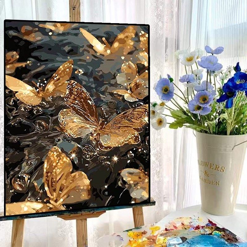 鎏金蝴蝶数字油画手工diy填充涂色画丙烯肌理画装饰画手绘油彩画,家居饰品,DIY/数字油画,淘宝优惠券,粉丝福利购,淘宝优惠卷