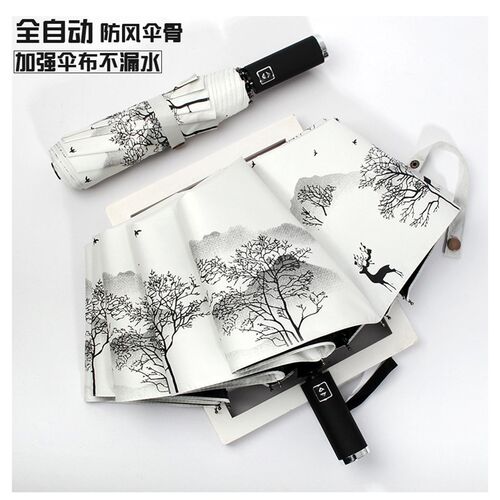 晴雨两用伞全自动男女折叠大号国潮古风太阳伞遮阳伞仙女系油纸画
