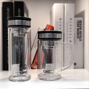 嘉特双层玻璃杯带茶隔商务办公杯茶杯340ML便携大容量