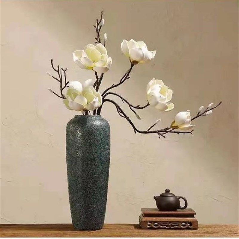 手感6头大玉兰花假花客厅装饰落地假花商场橱窗装饰玉兰树高枝