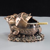 潮流家用带盖防飞灰复古可爱烟缸 时尚 创意招财金蟾烟灰缸 个性