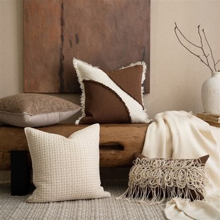 米咖棉麻拼接抱枕沙发靠枕民宿样板间靠垫 中古侘寂风 元 熙壹品