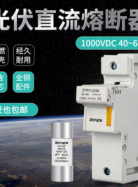 直流熔断器 DC1000V熔芯 22X58光伏保险丝63A50A40A大电流保险管
