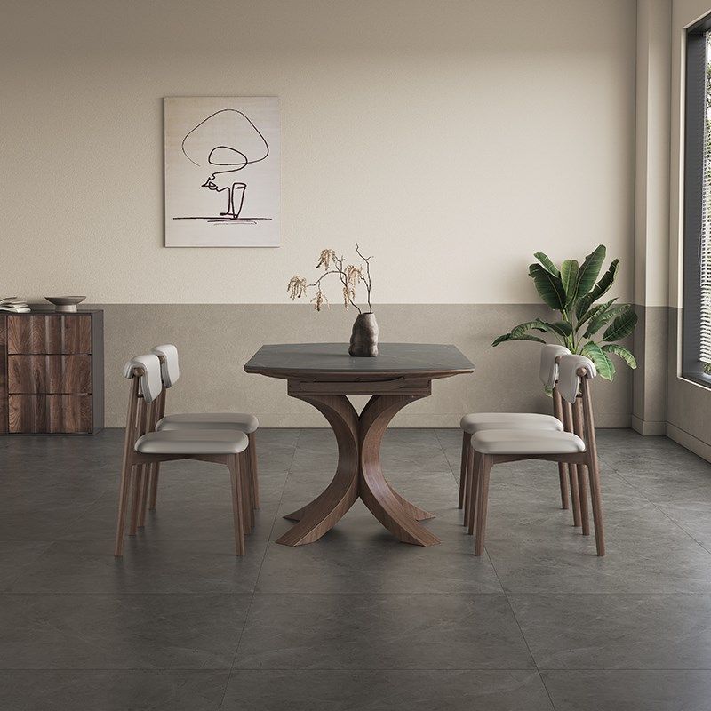 奥古斯特侘寂风伸缩实木餐桌家用小户型方圆两用意式圆形岩板餐桌,住宅家具,实木餐桌,淘宝优惠券,粉丝福利购,淘宝优惠卷
