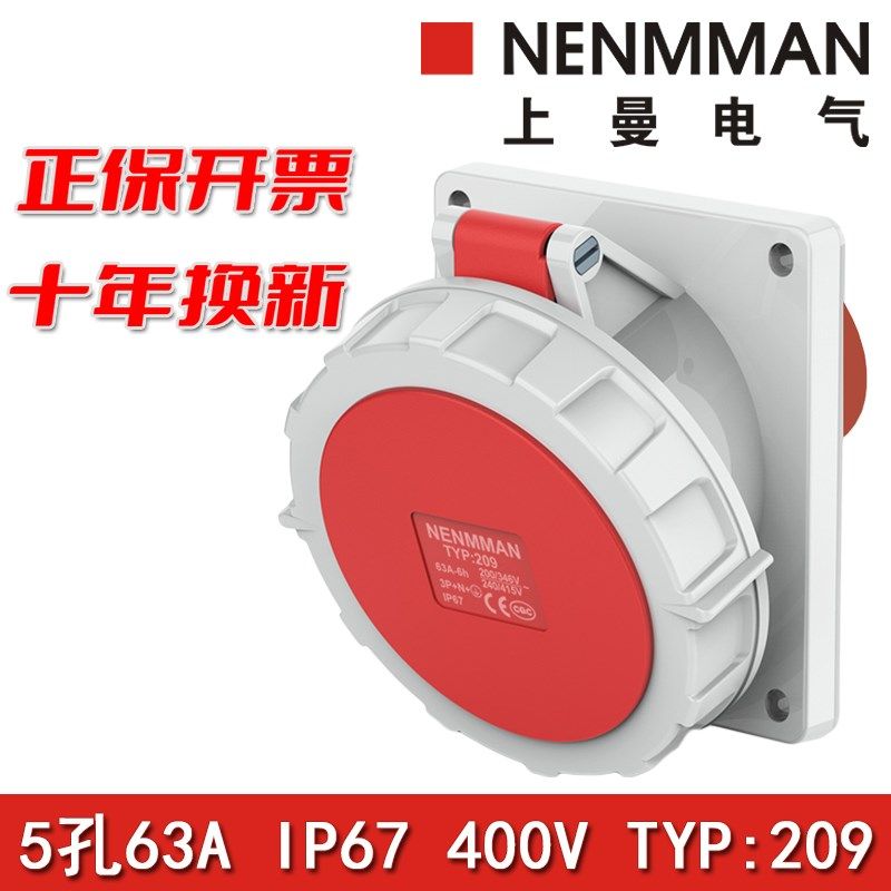 上曼电气NENMMAN工业插座TYP:209防水插座暗装斜插式63A 5孔IP67