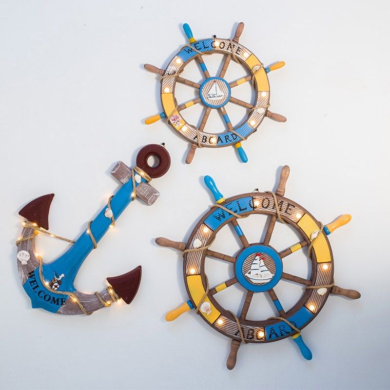 地中海LED带灯船舵方向盘海洋装饰舵手墙饰壁饰挂饰 客厅挂件壁挂,家居饰品,壁饰,淘宝优惠券,粉丝福利购,淘宝优惠卷