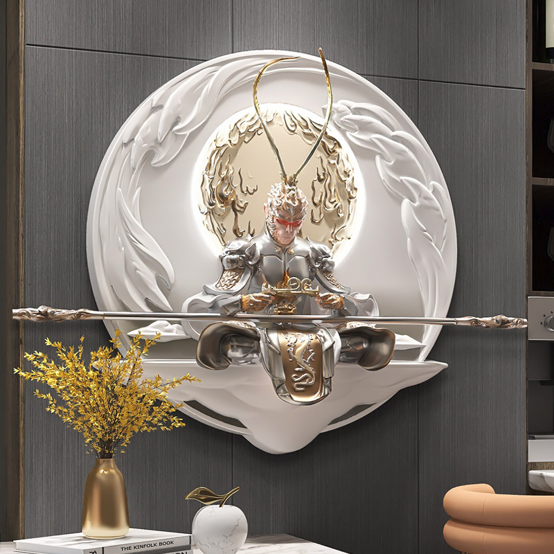 斗战胜佛玄关装饰画齐天大圣3d立体浮雕孙悟空壁画灯圆形客厅挂画