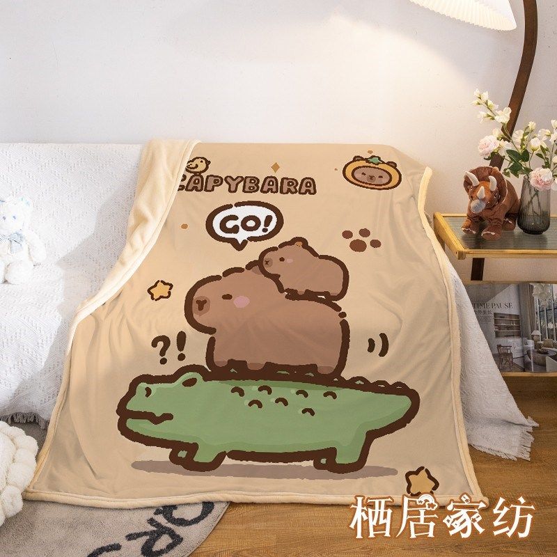 卡通卡皮巴拉水豚双面绒毛毯午睡盖毯家居毛毯办公室披肩盖腿毯子,床上用品,休闲毯/毛毯/绒毯,淘宝优惠券,粉丝福利购,淘宝优惠卷