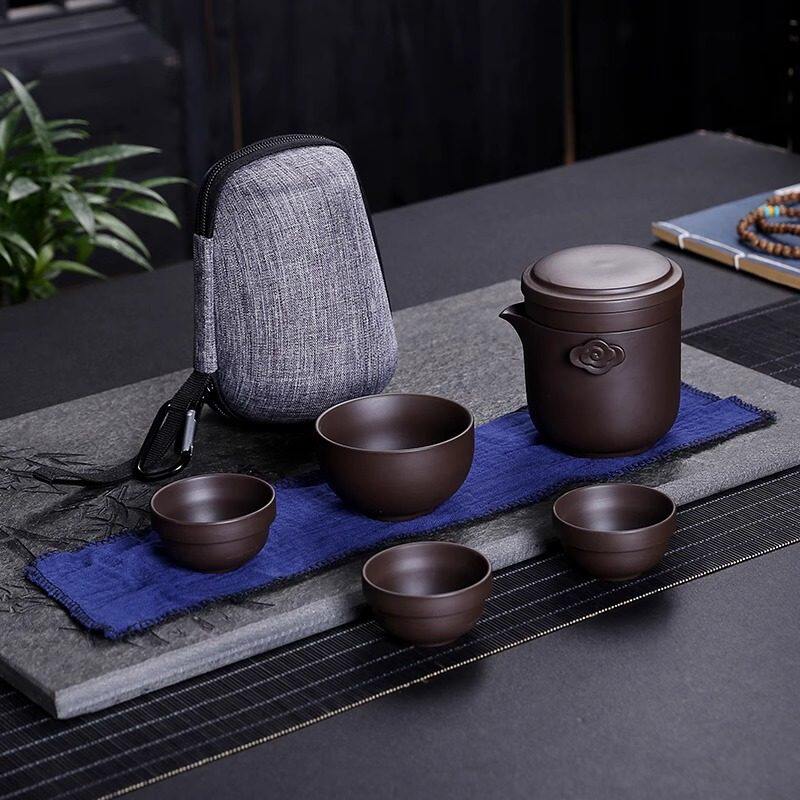紫砂旅行功夫茶具套装一壶四杯户外便携式功夫陶瓷泡茶壶茶杯定制