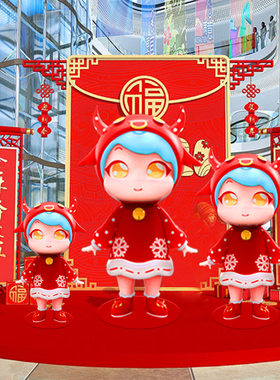2021新年吉祥物摆件牛年春节贺岁装饰品户外玻璃钢卡通牛雕塑美陈