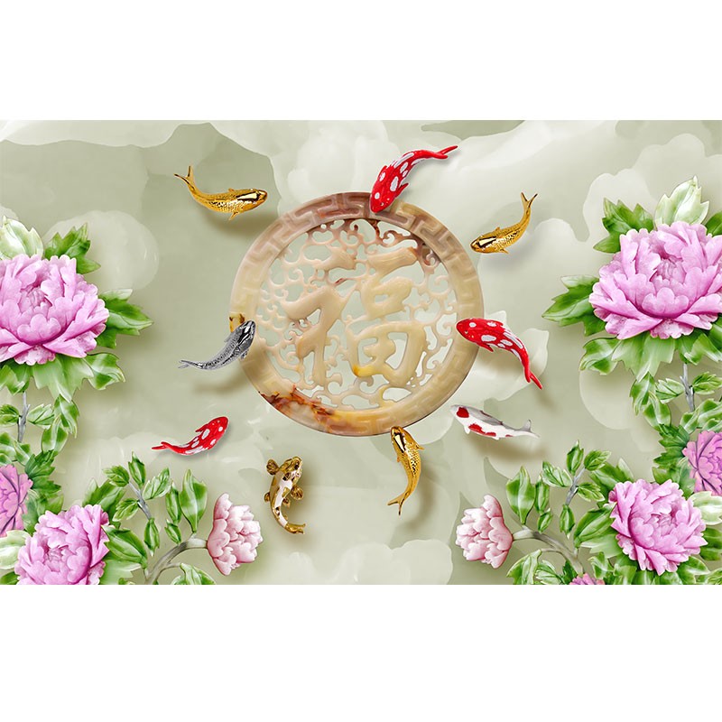 3D水防墙贴壁画贴纸壁纸自粘墙纸中式新年福字客厅电视背景墙玄关