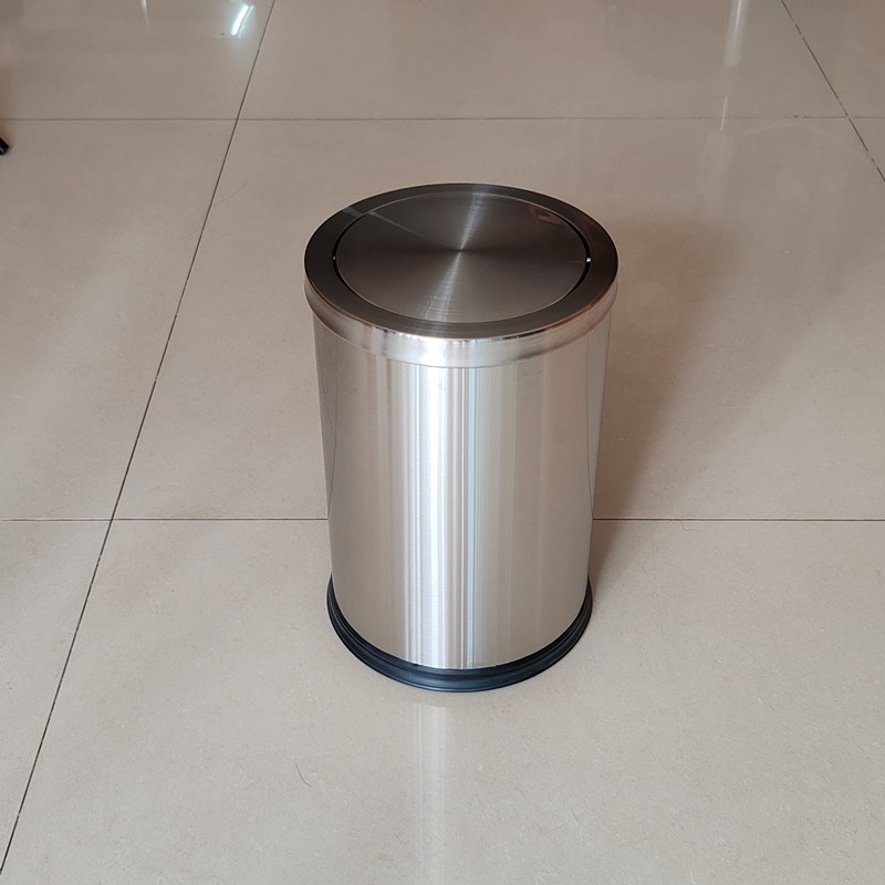 不锈钢圆形翻盖垃圾桶时尚客厅创意酒店摇盖式客房卧室办公室商用