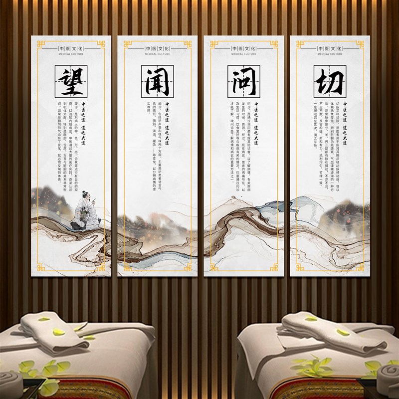 中医养生馆装饰问四季养生会所春夏秋冬望闻画切挂画问诊海壁报画