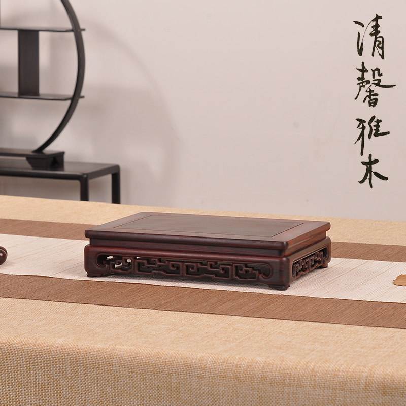 红木中式古典玉器底石头花奇景茶具铜器工艺品摆件实木质盆座托架