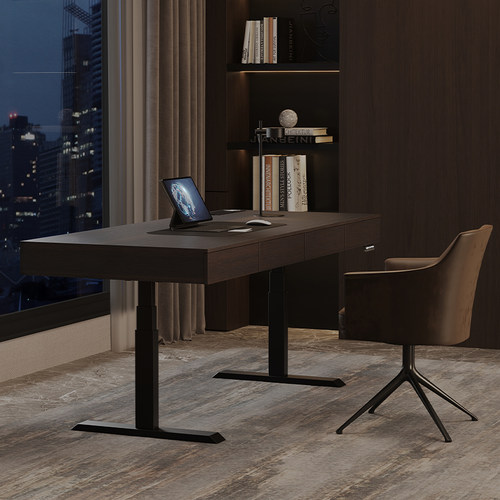 意式极简电动智能升降书桌家用书房学习办公桌电脑双人电竞桌实木