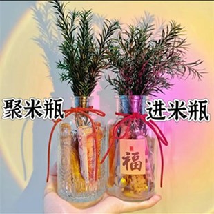 肉桂生财床头大肚森系搬家用房间装 饰客厅窄口玻璃瓶聚米进米摆件
