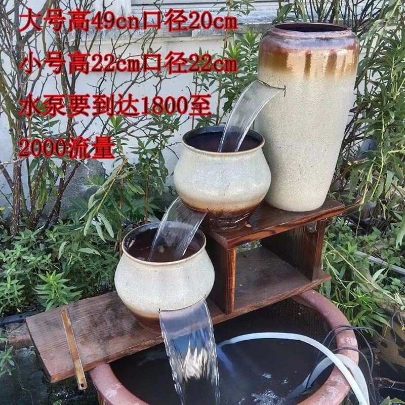 古法生态养鱼循环流水陶罐庭院水流水摆件