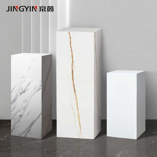 简约现代摆件底座玄关电视柜旁落地石墩花架客厅大理石爵士白边几