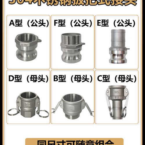 304不锈钢快速接头活接卡扣式直通管 扳把式油管快插接头4分-4寸