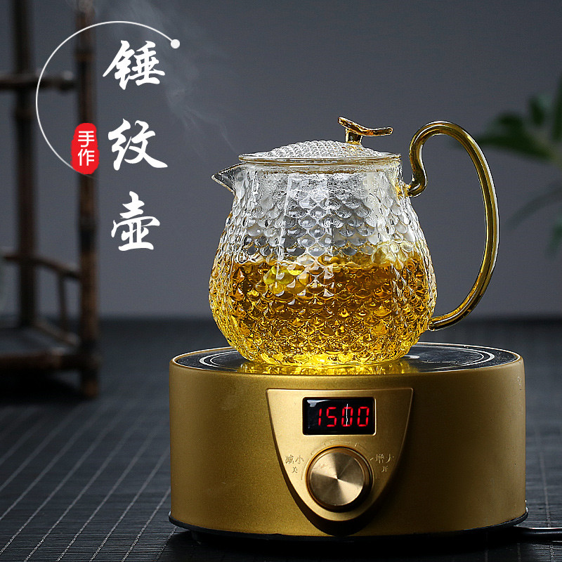 锤纹玻璃茶壶过滤泡茶壶家用耐高温蒸茶壶耐热花茶壶红茶茶具