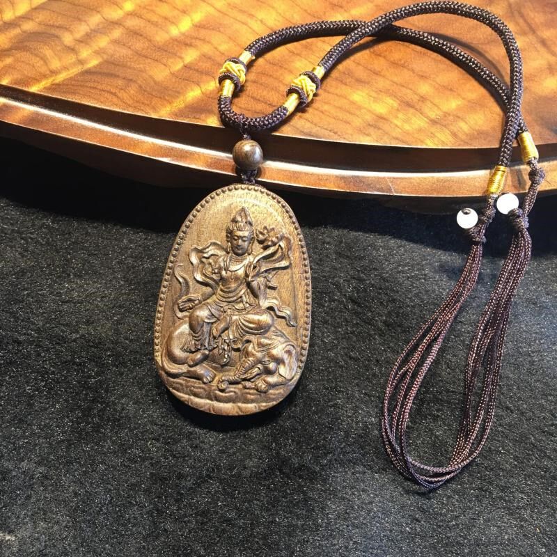 普贤四川金丝楠木乌木木雕雕刻手把件挂件普贤菩萨龙蛇守护神