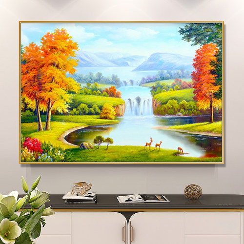 聚宝盆山水画田园风景挂画现代餐厅客厅装饰画沙发背景墙招财壁画