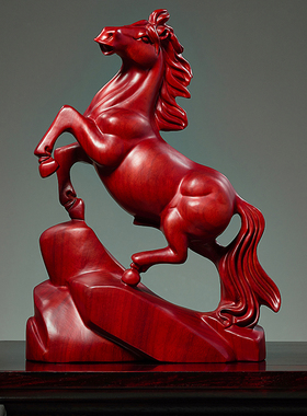 红花梨木雕马摆件实木工艺品红木马到成功生肖马摆件家居开业礼品