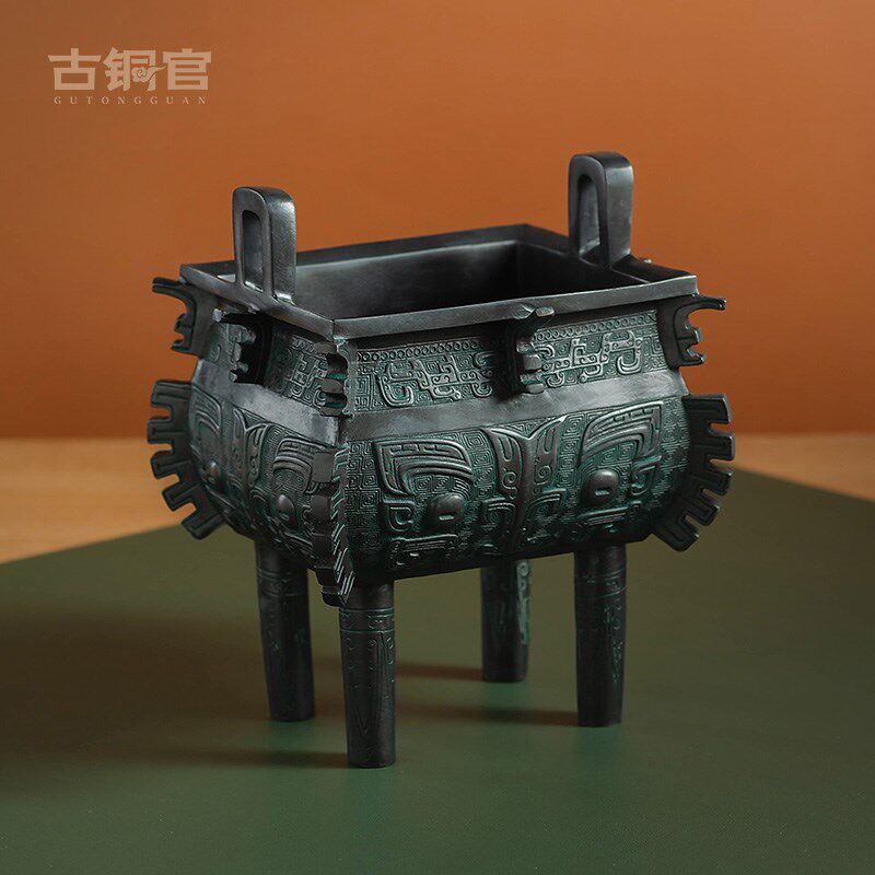 古铜官禺方鼎大号门厅仿古青铜器铜鼎摆件办公室乔迁公司开业礼品