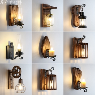 中式 饰墙灯 复古怀旧船木壁灯马灯餐厅创意阳台走廊过道仿古茶室装