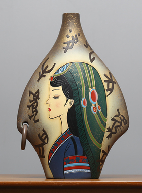 东南亚云南丽江少数民族特色手工装饰品陶瓷博古架玄关酒橱柜摆件